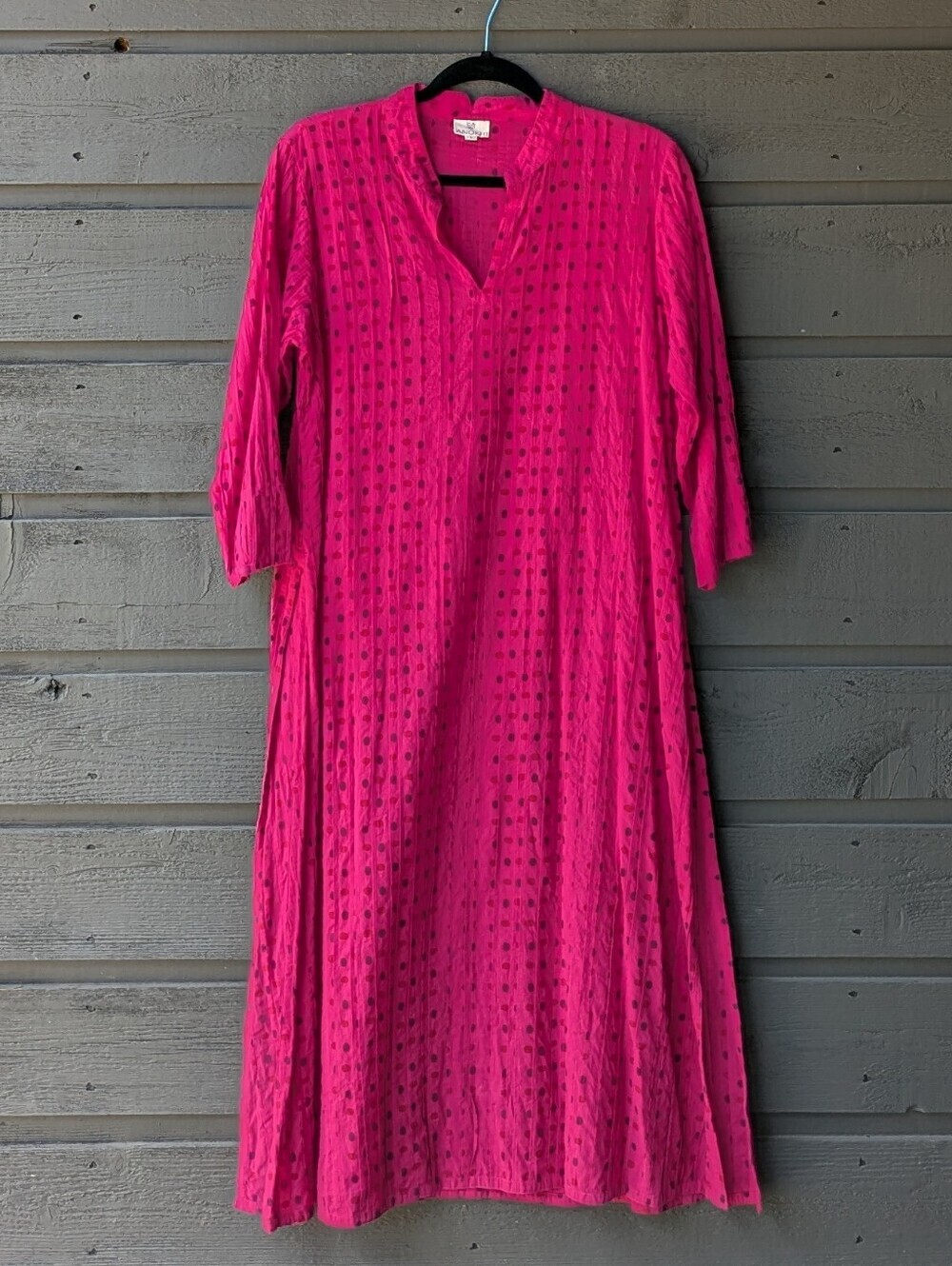 Anokhi Magenta Pink Polka Dot Long Line Tunic Kurta Size Large 100% Cotton